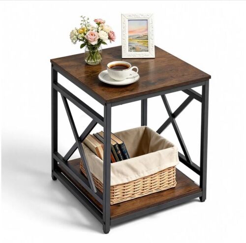 VEVOR 2-Tier Square Side Table with Open Storage Shelves