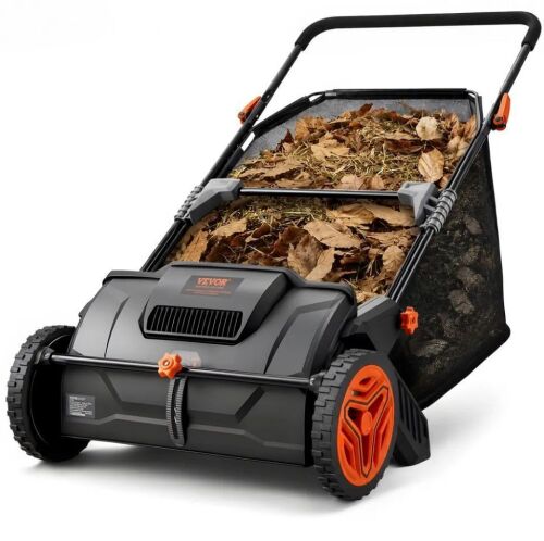 VEVOR Push Lawn Sweeper, 21inch Leaf & Grass Collector, 3.5 cu. ft. Mesh Collection Hopper Bag, 2 Spinning Brushes
