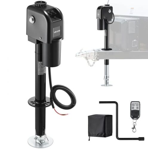 VEVOR 7500 lbs Capacity, Electric Power Tongue Jack with Waterproof Protective Cover & LED Light, 9.84-27.84 in Lift, 12V DC with Wiring, Black
