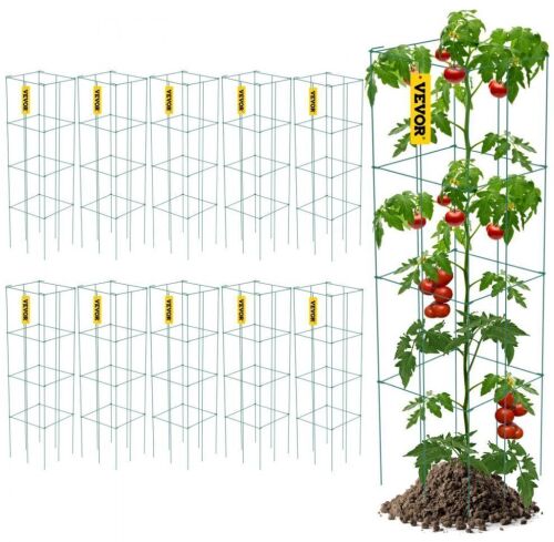 VEVOR 11.8" x 11.8" x 46.1" Square Plant Support Cages, Green PVC-Coated Steel, 10 pack