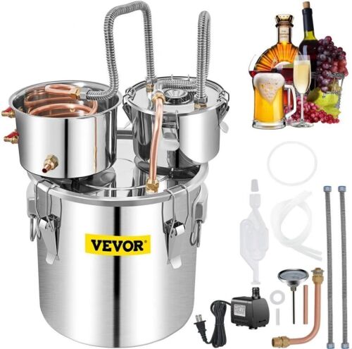 VEVOR 13.2Gal Stainless Steel Water Alcohol Distiller Copper Tube Home Brewing Kit Build-in Thermometer for DIY Whisky Wine Brandy, Silver