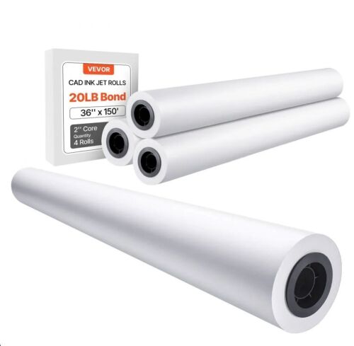 VEVOR 36 in x 150 ft Plotter Paper, 4 Rolls CAD Bond Rolls with 2 in Core, 20 LB