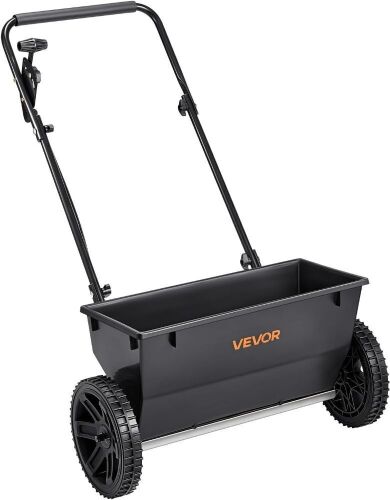VEVOR Broadcast Spreader, 50LBS Capacity, Drop Spreader with Hopper Grate, 18 in Spreading Width & 30 Settings, 10 in All Terrain Tires