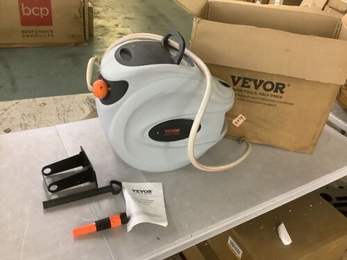 VEVOR Retractable Hose Reel, 84 ft x 5/8 inch, 180° Swivel Bracket Wall-Mounted, 9-Pattern Nozzle, Automatic Rewind, Lock at Any Length, and Slow Return System