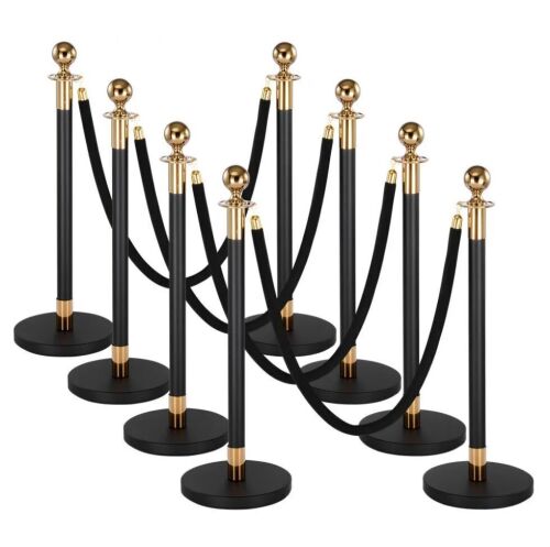 VEVOR Stanchion Post, 8 Pcs Crowd Control Barrier Set with 6 Black Velvet Ropes