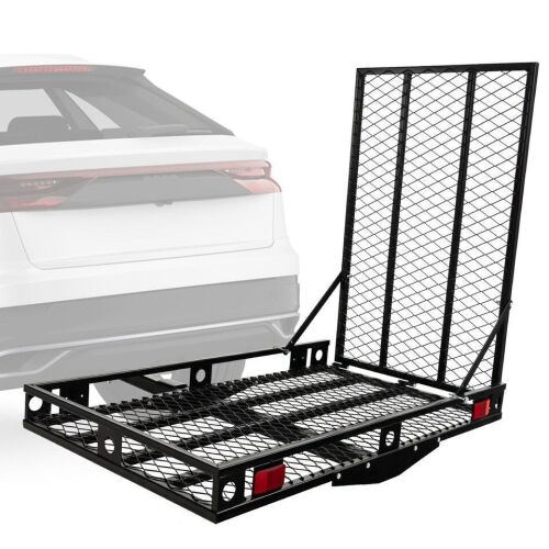500 lbs Folding Hitch Mount Wheelchair Heavy Duty Cargo Carrier w/ Mobility Ramp
