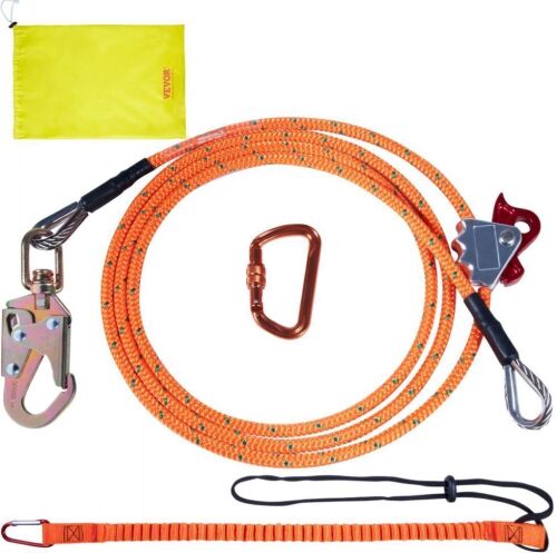 VEVOR Steel Core 1/2" x 12' Arborist Flipline with Alloy Steel Snap Hook, Aluminum Alloy Carabiner and Extra Tool Lanyard