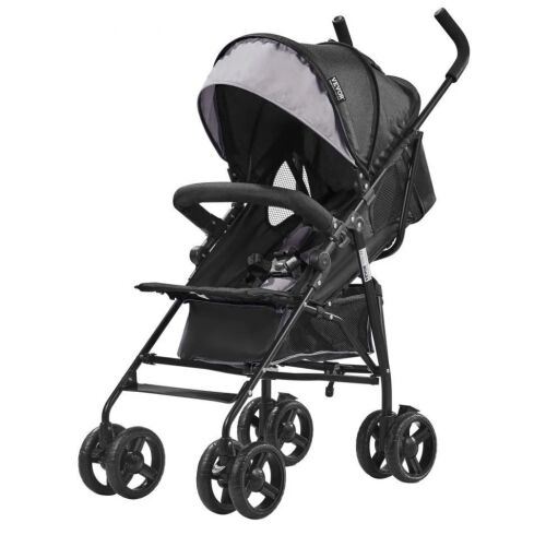 VEVOR Lightweight Compact Easy Fold MultiPosition Recline Stroller, Carbon Steel Frame, Large Storage Basket, Cup Holder, Canopy
