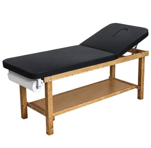 VEVOR Wooden Framed Medical Examination Bed with Adjustable Backrest, Storage Shelf & Paper Roll Dispenser, 500LBS Capacity