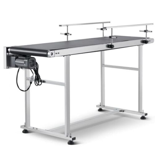 VEVOR Heavy Duty Stainless Steel Motorized Belt Conveyor for Inkjet Coding Applications, Double Guardrail, 59 x 15.7 inch