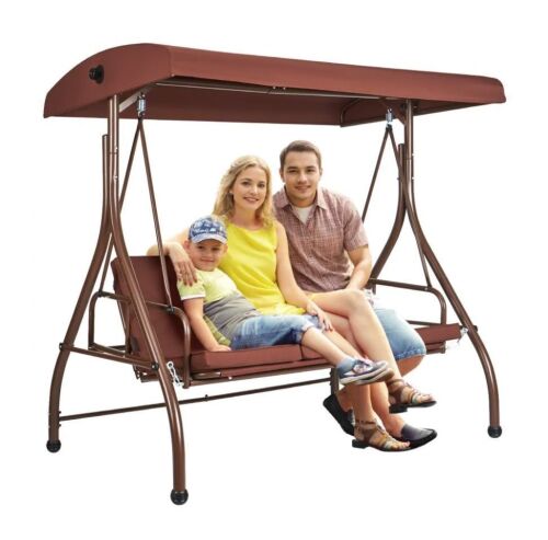 VEVOR 3-Seat Patio Swing Chair with Adjustable Canopy, Removable Thick Cushion and Alloy Steel Frame