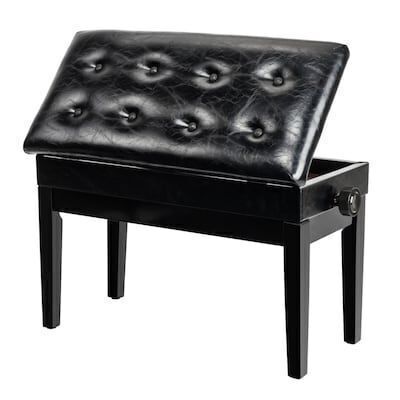 VINGLI 29W Adjustable Wooden Piano Bench Stool with PU Leather Padded Seat and Music Storage Compartment Black