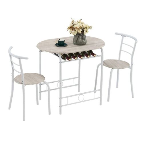 3 Piece Dining Set Wooden Table and 2 Chairs White & Light Oak