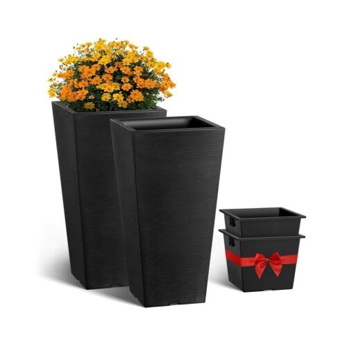 VEVOR 22inch Tall Black Tapered Square Front Porch Planters, Set of 2