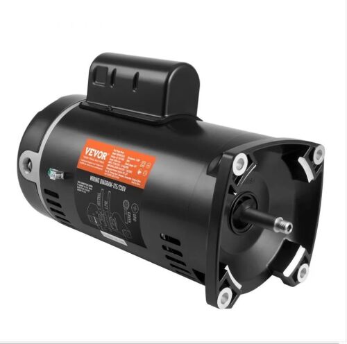 VEVOR 1.5 HP Pool Pump Motor, 56Y Frame, 115V((12.8 Amps))/230V(6.4 Amps) 3450 RPM, 60Hz, 1.1 Service Factor, 90μF/250V Capacitor, CCW Rotation Square Flange Replacement Motor