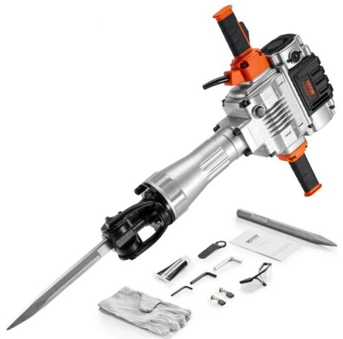VEVOR 2100W Electric Demolition Jack Hammer, 1650 BPM, with 1 Point Chisel, 1 Flat Chisel, Gloves and Goggles