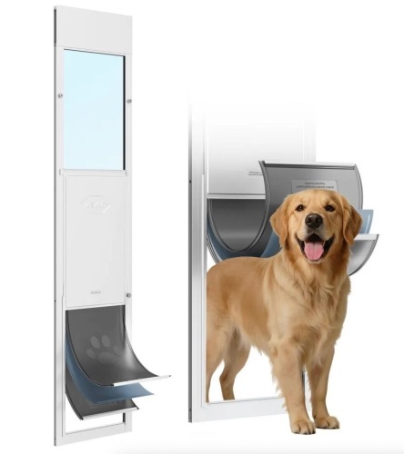 VEVOR Dog Door for Sliding Glass Door, 75 7/8" to 80 11/16" Adjustable Height, Aluminum Alloy Frame with 3-Layer Flap and Rotating Hinge, for Extra Large-Sized Dogs