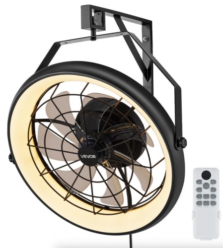 VEVOR 22 inch Fan with Remote, 6 Speeds Plug in Wall Fan, Reversible, Dimmable 3-color Lighting, Timer, 360°Adjustable Tilt