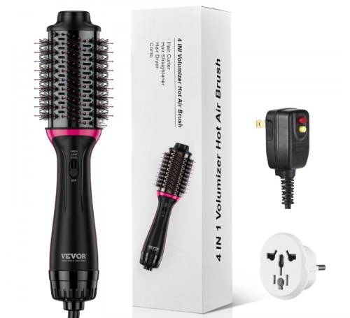 VEVOR Hair Blow Dryer Brush, 4 in 1 Ionic Hair Styler and Volumizer with Electroplated Titanium & 2.56" Ceramic Coating Oval Barrel, Dual Voltage 110V/240V