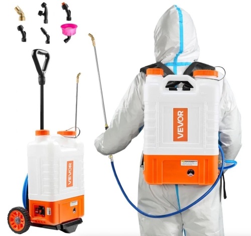 VEVOR Battery Powered Backpack Sprayer with Cart, 0-94 PSI Adjustable Pressure, 4 Gallon Tank on Wheels, with 8 Nozzles and 2 Wands, 12V 7.2Ah Battery, Wide Mouth Lid