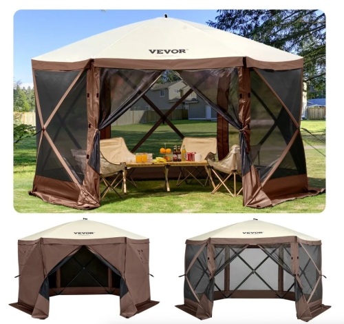 VEVOR Pop-up Gazebo Screen Tent, 12 x 12 ft, 6 Sided