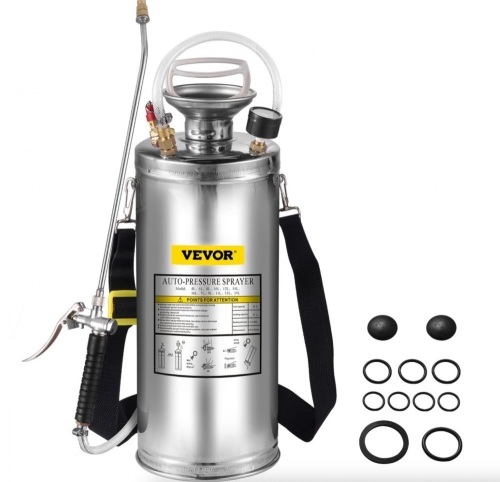 VEVOR 2Gal Stainless Steel Sprayer, 20" Wand, 3FT Reinforced Hose, Pressure Gauge & Safety Valve