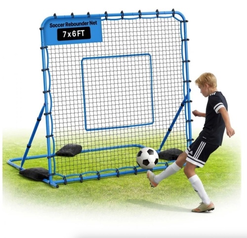 VEVOR Quick-Switch Angle Soccer Goal Rebounder for Control, Passing Practice, Heavy-Duty Iron Frame & PE Net, 7 x 6 ft