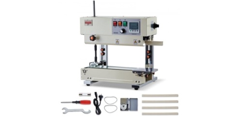 VEVOR Continuous Bag Band Sealing Machine, 0.24-0.47 in Seal Width, Temp & Speed Adjustable, for 0.001-0.03 in Plastic Bags