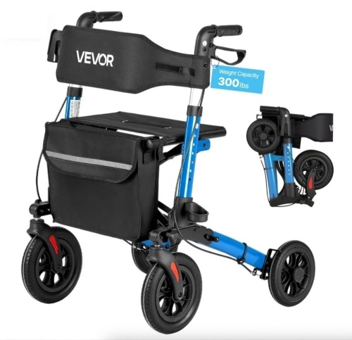 VEVOR Ultra Compact 3-Fold Rollator Walker with Seat, Lightweight Aluminum