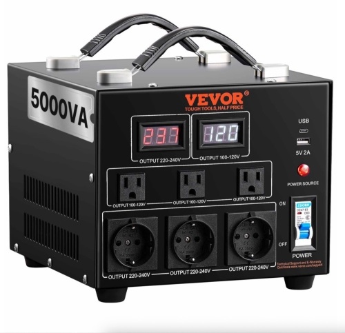 VEVOR Voltage Converter Transformer, 5000W, Heavy Duty Step Up/Down Transformer, Convert from 110 Volt to 220 Volt and from 220 Volt to 110 Volt, with US Outlet EU Outlet 5V USB Port, CE Certified