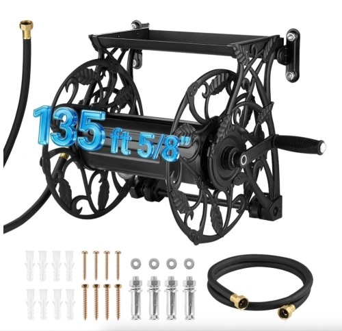 VEVOR Wall Mounted Garden Hose Reel, Holds 135 Feet of 5/8-inch Hose
