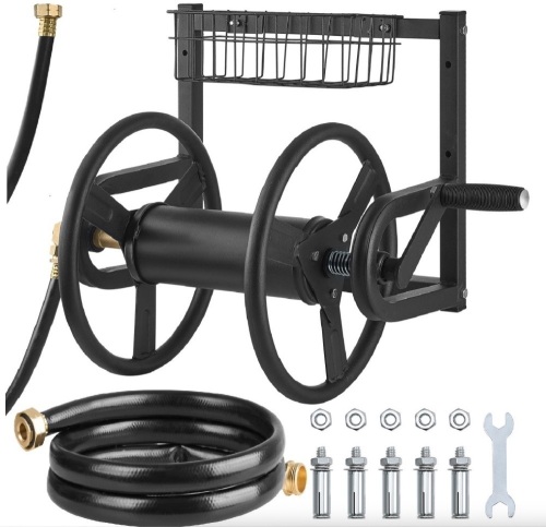 VEVOR Wall Mounted Garden Hose Reel, Holds 125 ft 5/8-inch Hose