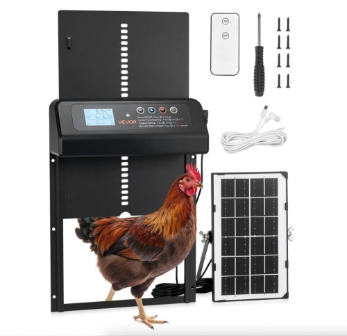 VEVOR Automatic Chicken Coop Door, Solar & Battery Powered with LCD Display, Remote Control, Light Sensor & Timer, Anti-Pinch Security