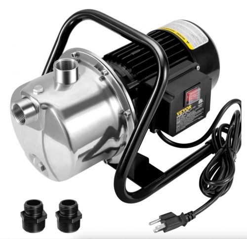 VEVOR Portable Stainless Steel Sprinkler Booster Jet Pump, 1.1 HP 115V, 978 GPH 131 ft Height, 40psi Max Pressure