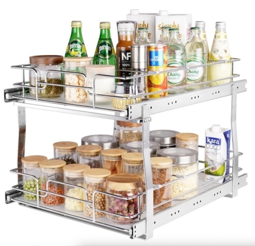 VEVOR 2 Tier 17"W x 21"D x 15"H Pull Out Cabinet Organizer, 18.5"Wx22"Dx18"H Install Size for Cabinet