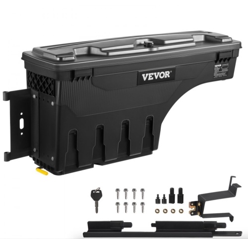 VEVOR Truck Bed Wheel Well Storage Box, Lockable Lid, Waterproof ABS, 6.6 Gal, Compatible with Chevrolet Silverado 1500 GMC Sierra 1500 2019-2020, Driver Side, Black