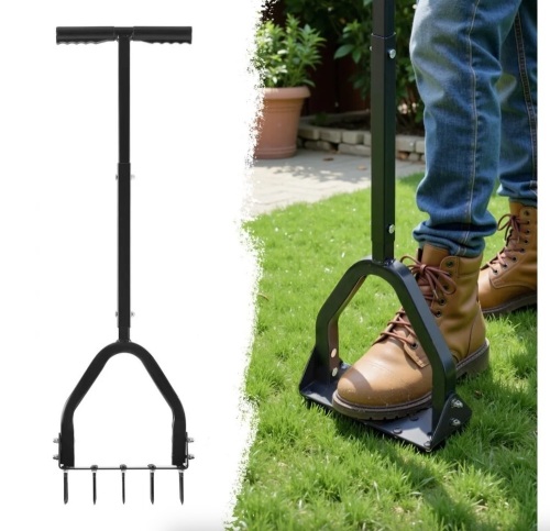 VEVOR 9.2 in Manual Core Aerator Tool with 15 Iron Spikes, Long Handle & Wide Plate