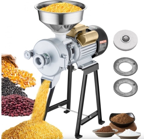 VEVOR Electric Grain Mill Grinder with Funnel, 3000W, Thickness Adjustable