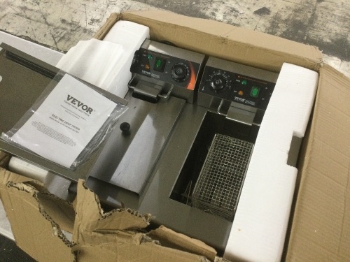 VEVOR Electric Countertop Deep Fryer, Dual 11.6QT Tank 3000W, Oil Filtration, Time & Temp Control