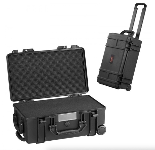 VEVOR Weatherproof Heavy Duty Protective Dry Box Case with Pre-cut Foam, Wheels & Retractable Pull Handle