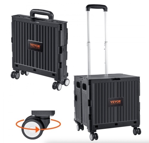 VEVOR Foldable Utility Cart, 110 lbs Load Capacity, Heavy Duty Telescoping Handle and 4 Rotate Wheels