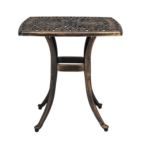 21" Square Outdoor Side Table with Umbrella Hole Bronze