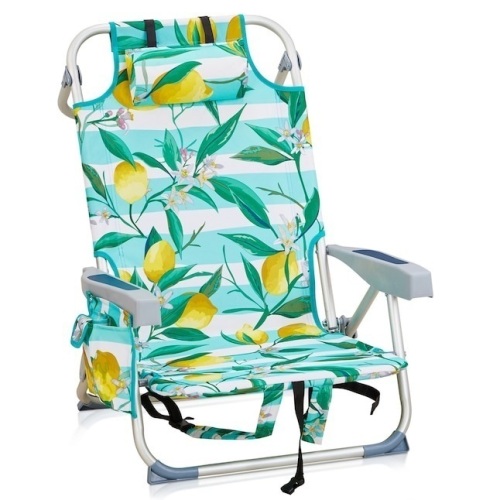 VINGLI 32H Portable Aluminum Backpack Beach Chair with Headrest and Side Pocket