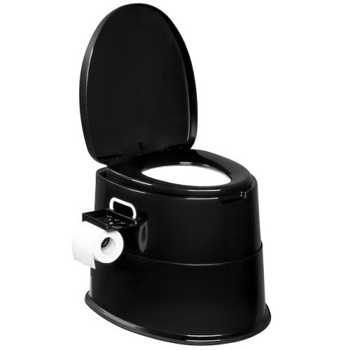VINGLI Portable Toilet with Detachable Inner Bucket Removable Paper Holder Black