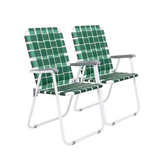 Oversized Outdoor Folding Camping Beach Chair Set with Cup Holder Dark Green, 2pc