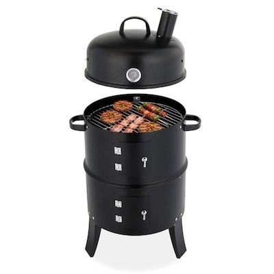 16 inches Vertical Charcoal Smoker Charcoal Grill in Black with Thermometer