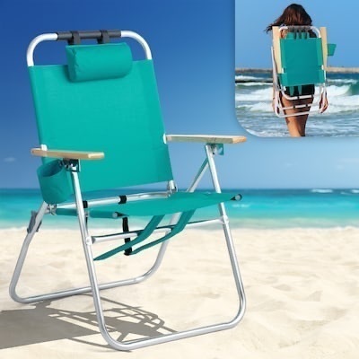 VINGLI 17-in Aluminum Backpack Beach Chair with Adjustable Straps 3-Position Reclining Cup Holder