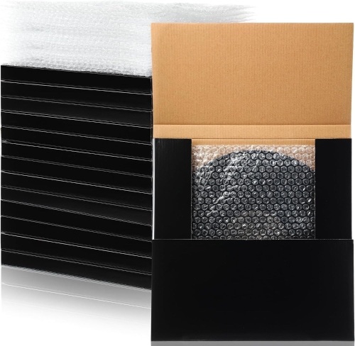 10 Sets Vinyl Record Mailers 12.6 x 12.6 x 1" Easy Fold Album Corrugated Cardboard Box with Fragile Stickers and Bubble Bags
