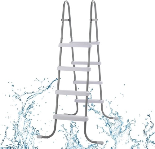Metal Frame Above Ground Swimming Pool Entry, 4 Step Exit Ladder for 52" High Wall Pools, 300 Pound Capacity