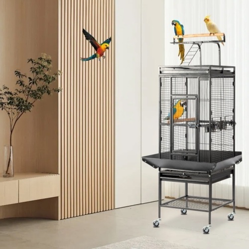 65" Large Flight Bird Cage with Rolling Stand & Storage Shelf